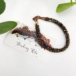 Handmade Woven Kumihimo Braided Copper Gold Bling Bracelet